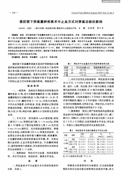腹腔镜下卵巢囊肿剥离术中止血方式对卵巢功能的影响