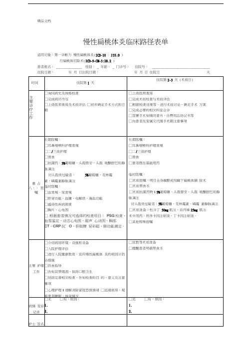 最新慢性扁桃体炎临床路径表单(1)