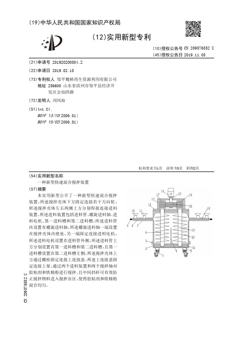 【CN209576552U】一种新型快速混合搅拌装置【专利】