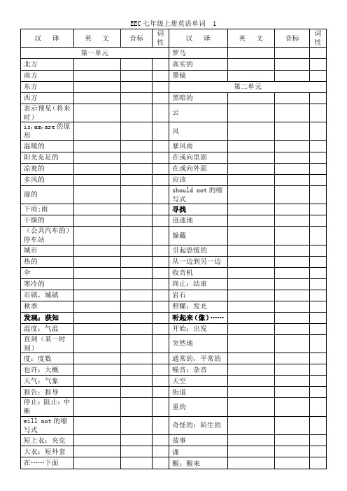 EEC七年级上册英语单词