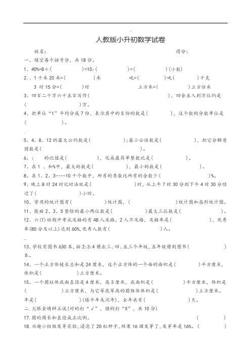 2018人教版小升初数学试卷及答案