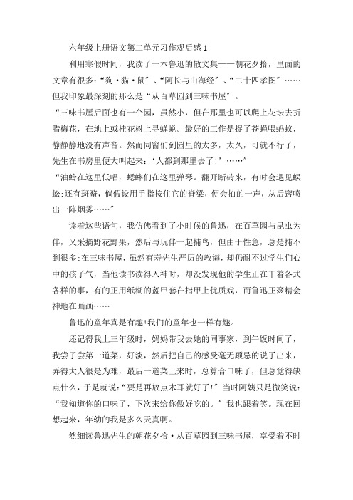 六年级上册语文第二单元习作观后感精选范文