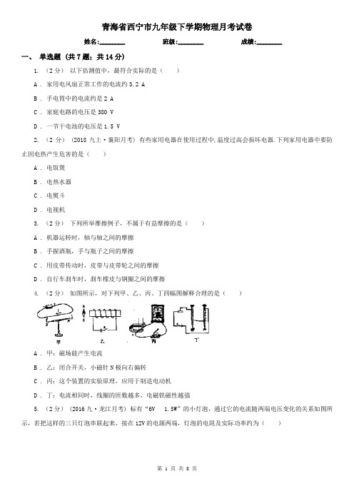 青海省西宁市九年级下学期物理月考试卷