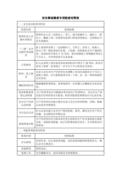 安全事故隐患专项检查对照表