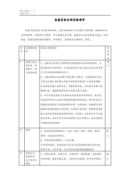 合同风险清单--房屋买卖合同风险清单、房屋租赁合同清单