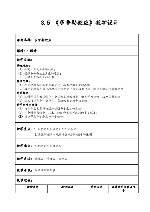 3.5多普勒效应+教学设计-2023-2024学年高二上学期物理人教版(2019)选择性必修第一册