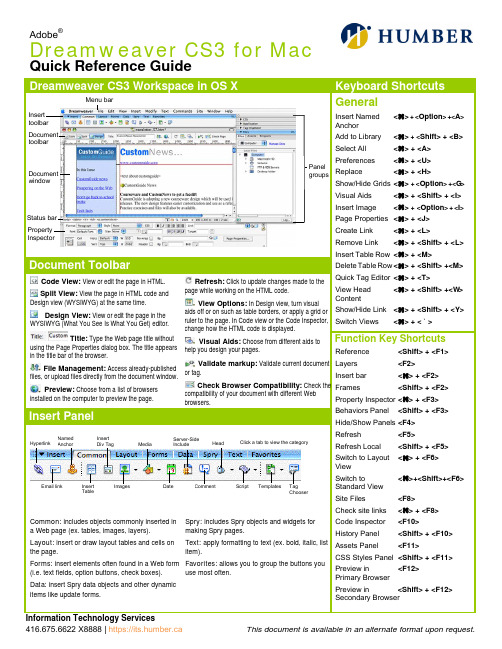 Adobe Dreamweaver CS3 for Mac 快速参考指南说明书