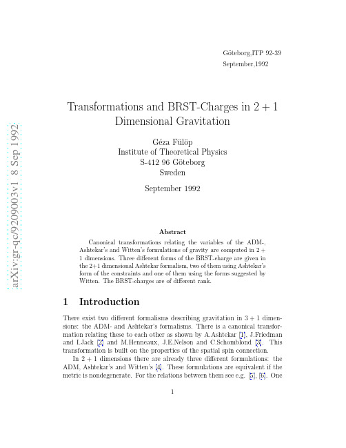 Transformations and BRST-Charges in 2+1 Dimensional Gravitation