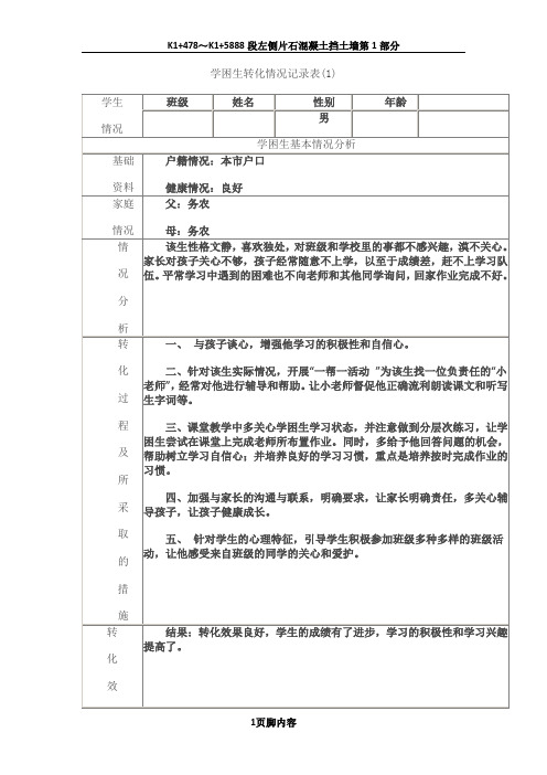 学困生转化情况记录表