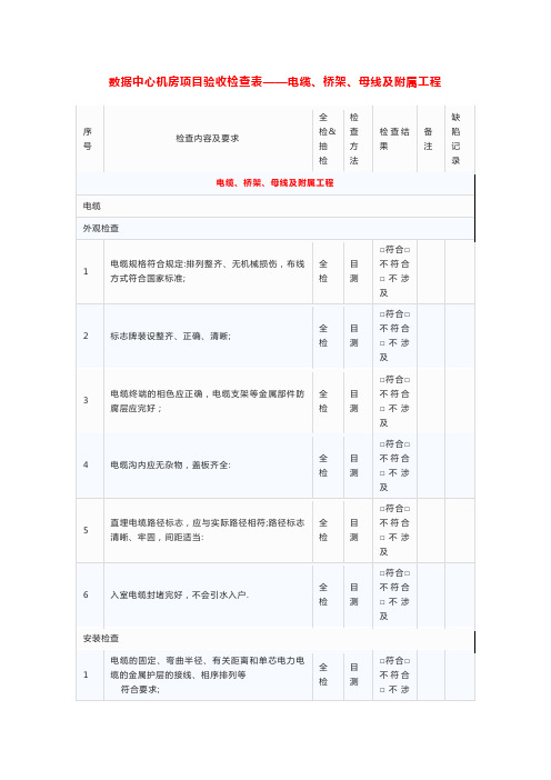 数据中心机房项目验收检查表——电缆、桥架、母线及附属工程