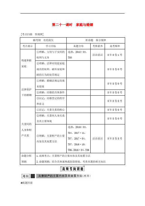 (浙江专用)高考政治二轮复习第二十一课时家庭与婚姻讲义增分练(含解析)