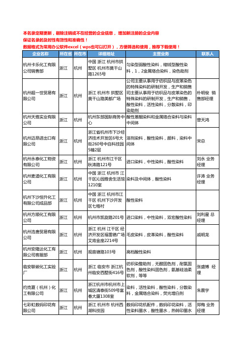 2020新版浙江省杭州酸性染料工商企业公司名录名单黄页大全38家