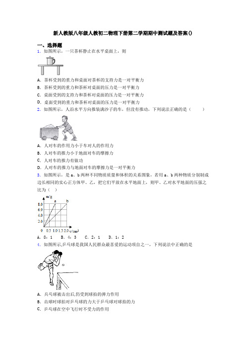 新人教版八年级人教初二物理下册第二学期期中测试题及答案()