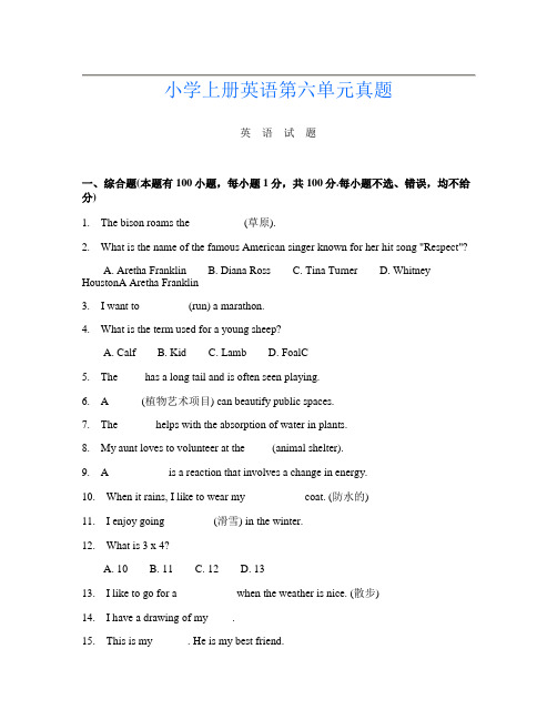 小学上册E卷英语第六单元真题