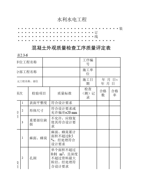 混凝土外观质量检查工序质量评定表