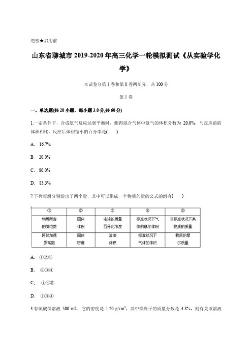 山东省聊城市2019-2020年高三化学一轮模拟测试《从实验学化学》含答案