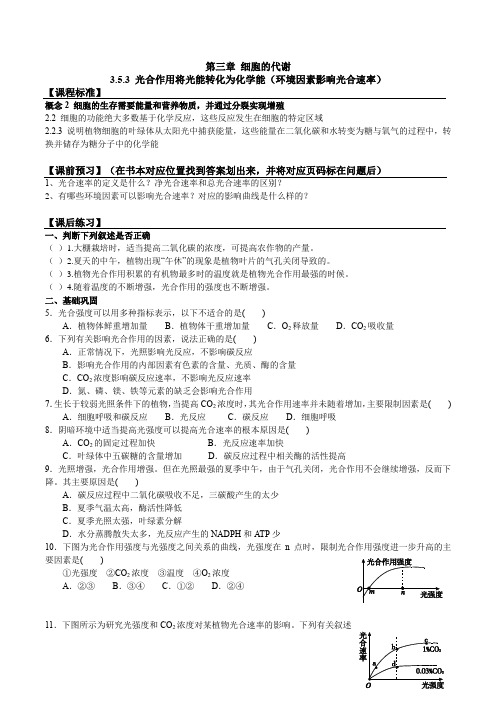 3.5光合作用将光能转化为化学能导学案-2023-2024学年高一上学期生物浙科版必修1