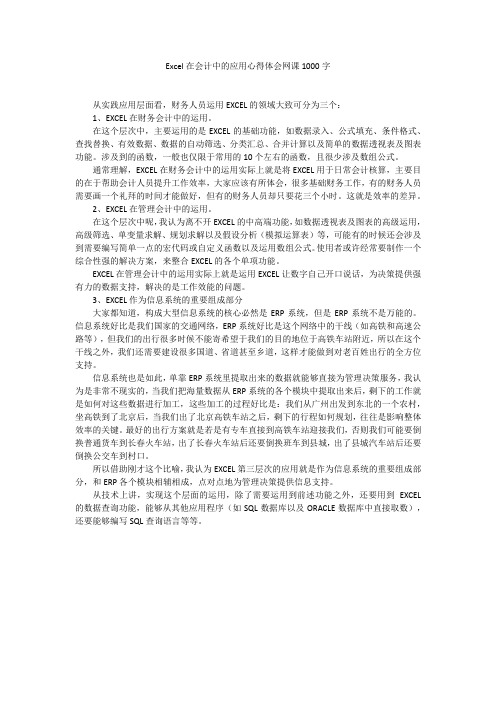 Excel在会计中的应用心得体会网课1000字