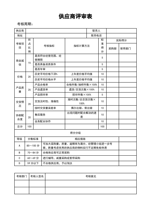 供应商评审表