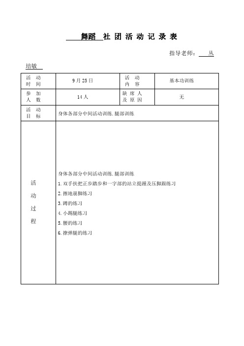 舞蹈社团活动记录表