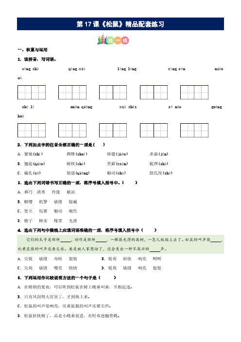第17课《松鼠》精品配套练习(基础+阅读)-部编版五年级上册