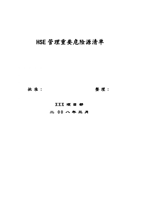 HSE管理重要危险源清单