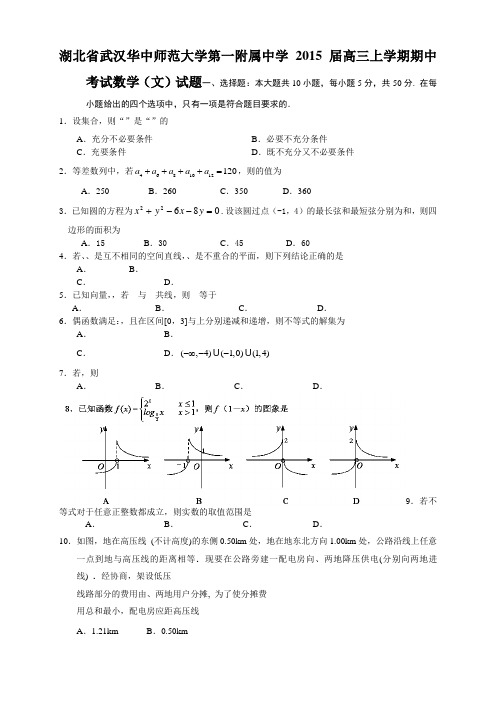 湖北省武汉华中师范大学第一附属中学高三上学期期中考