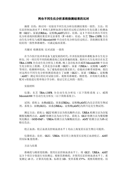 两台不同生化分析系统检测结果的比对