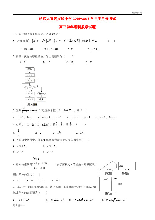 黑龙江省哈尔滨师范大学青冈实验中学校2017届高三数学12月月考试题 理