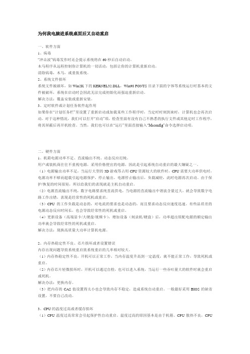 为何我电脑进系统桌面后又自动重启