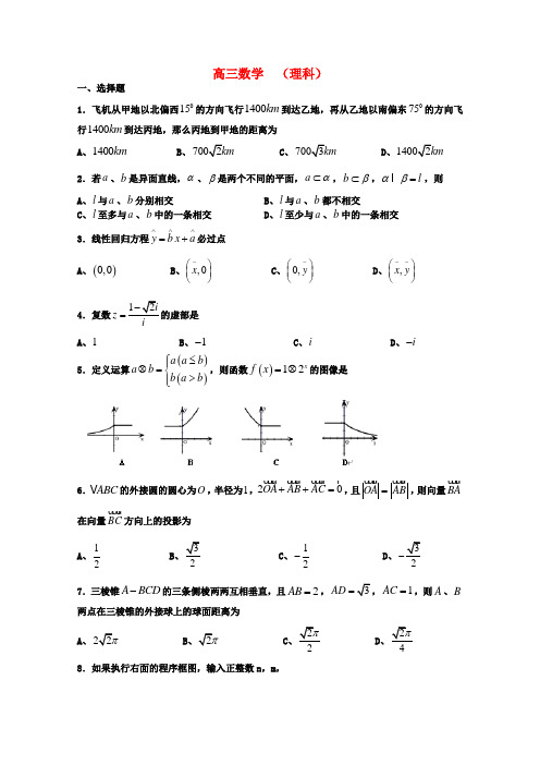 黑龙江省双鸭山一中2020届高三数学第四次模拟考试 理 (无答案)