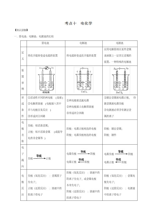 2018年高考考点10电化学(解析版)