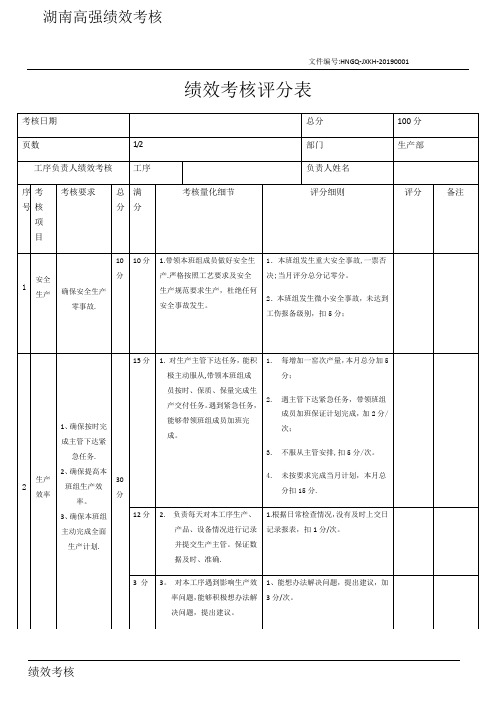 班组长绩效考核表