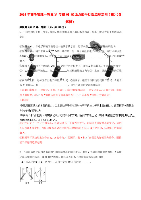 2019年高考物理一轮复习 专题09 验证力的平行四边形定则(测)(含解析).doc