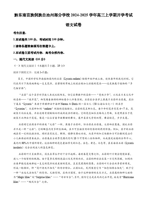 贵州省黔东南苗族侗族自治州部分学校2024-2025学年高三上学期开学考试语文试题(含答案)