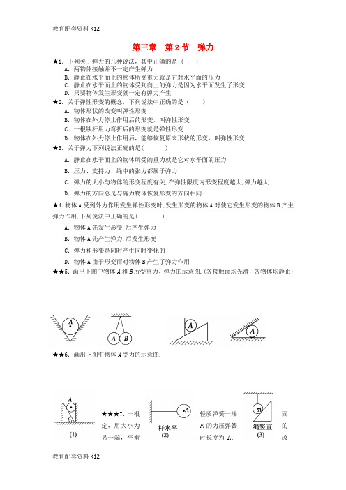 【配套K12】吉林省长春市高中物理 第三章 相互作用 第2节 弹力练习(无答案)新人教版必修1