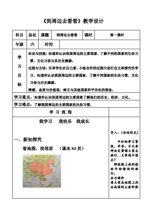 人教版小学品德与社会六年级上册《第四单元 漫游世界 1 到周边去看看》教学设计_37