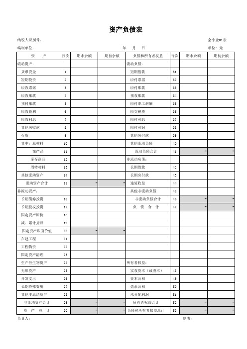 小企业会计准则报表完整含公式