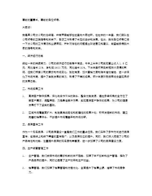 分公司总经理述职报告范文