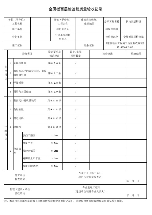 金属板面层检验批质量验收记录