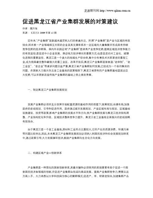 促进黑龙江省产业集群发展的对策建议