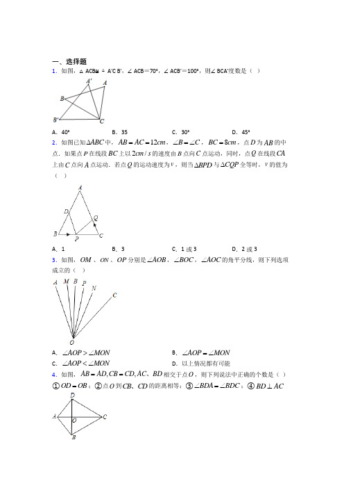 武汉市八年级数学上册第二单元《全等三角形》检测题(包含答案解析)