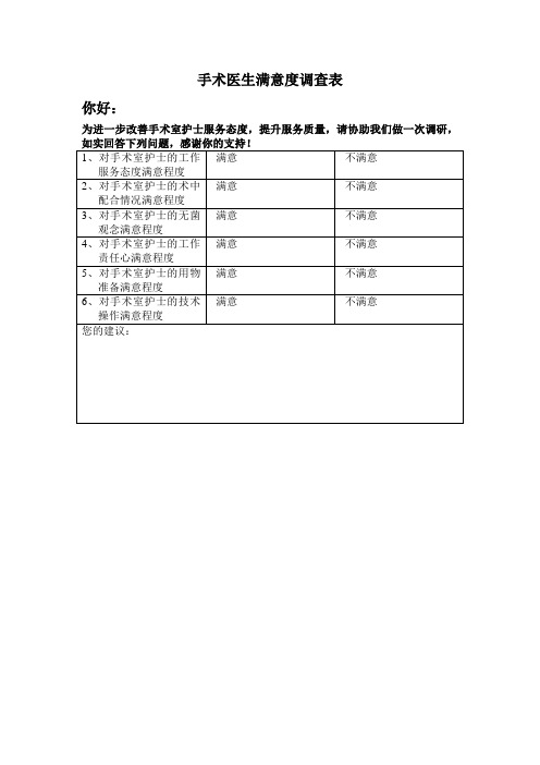 手术医生满意度调查表