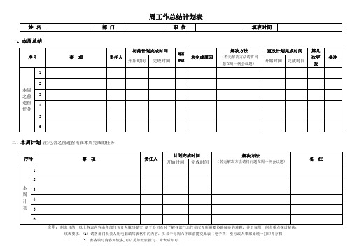 周工作总结计划表格(两周版)