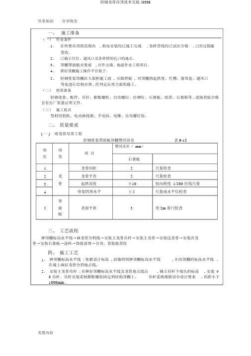 轻钢龙骨吊顶技术交底48336