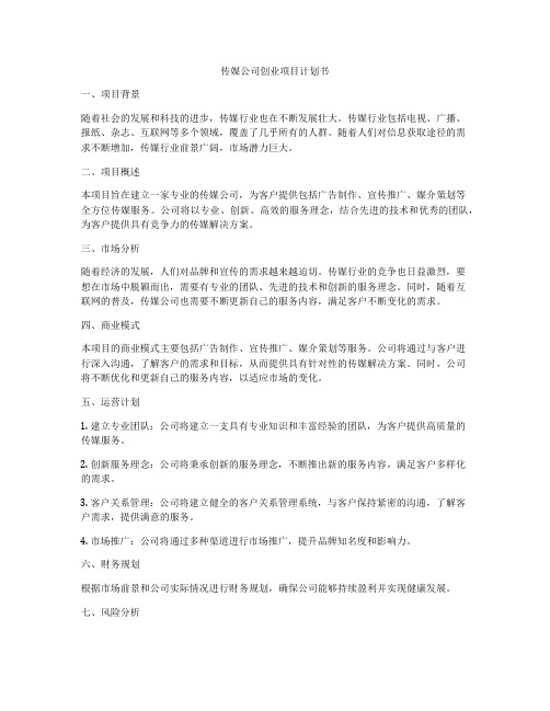 传媒公司创业项目计划书