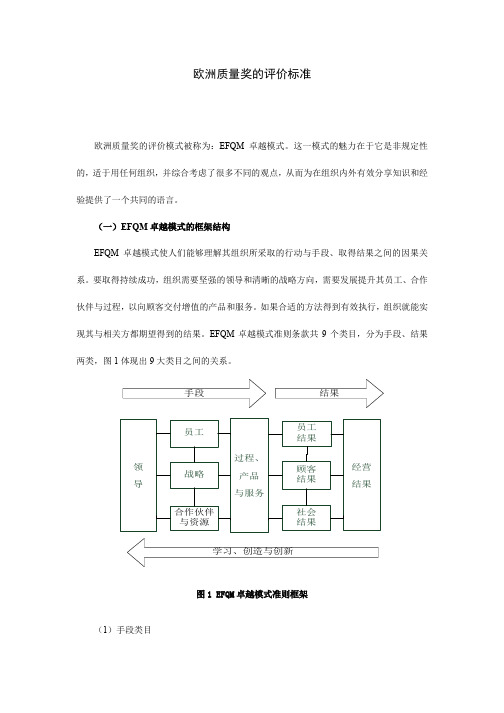 欧洲质量奖的评价标准