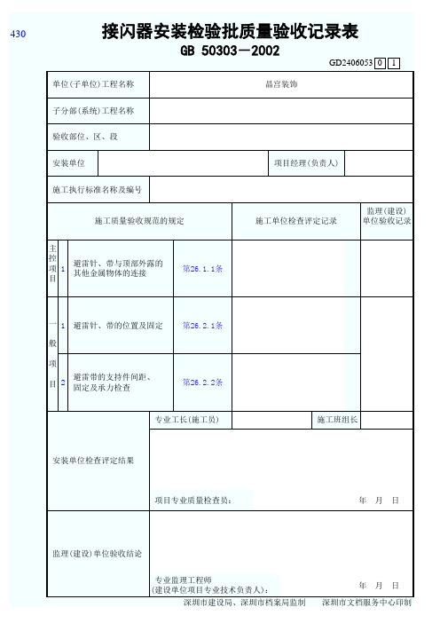 接闪器安装检验批质量验收记录表