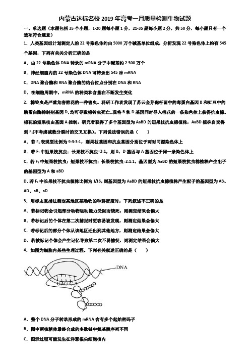 内蒙古达标名校2019年高考一月质量检测生物试题含解析