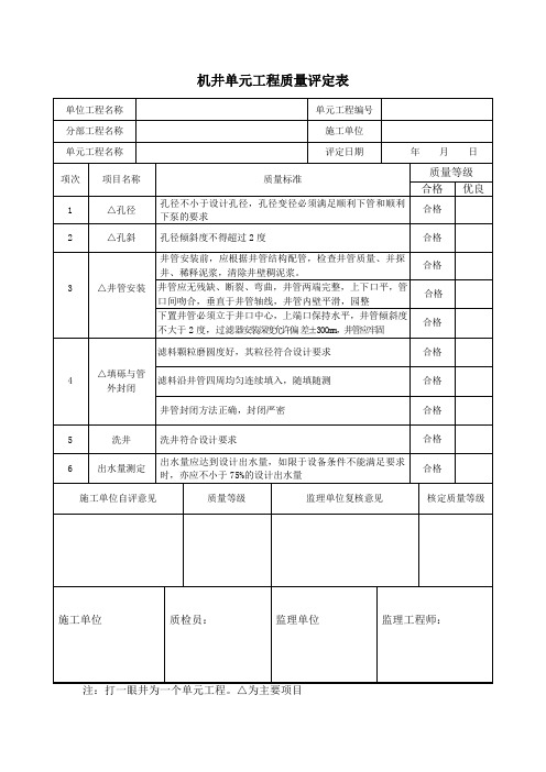 各个单元工程质量评定表